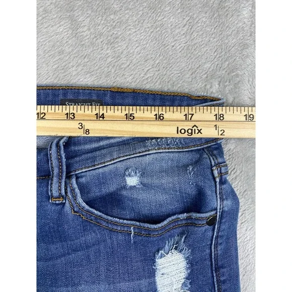 Judy Blue Women's Jeans 1XL Distressed Straight Fit Blue Raw Hem High Rise - Picture 5 of 9